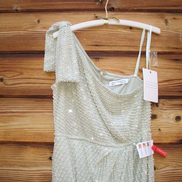 Mac Duggal 93735 Womens Green PEARL EMBELLISHED SOFT TIE ONE SHOULDER GOWN - Picture 8 of 16